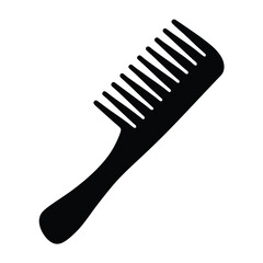 Black silhouette of a simple hair comb with wide teeth on white