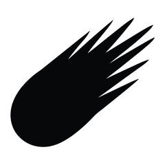 Dark solid silhouette image of a comet hurtling through outer space