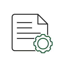 Optimization icon. Content Optimization. Document with up arrow and gear. Symbol for Process, productivity. Line design style