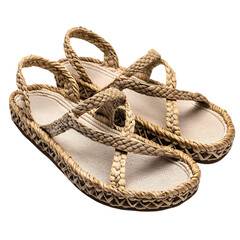 Bohemian Espadrille Sandals with Organic Woven Pattern Isolated on Transparent Background