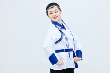 Beautiful dancers performing traditional Chinese folk dance Mongolian dance