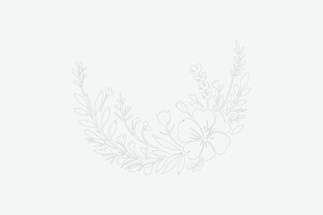 Decorative round floral frames made of blooming flowers hand drawn with contour lines on white background.