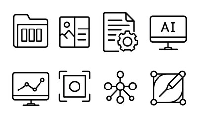 Business and digital line icons set – outline, linear, technology, and office symbols