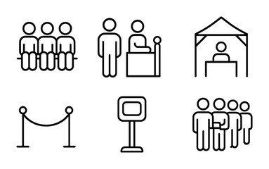 Obraz premium Queue management line icons set – outline, linear, orderly queue symbols
