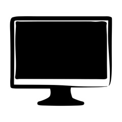 Stylized black and white monitor illustration with simple stand design element