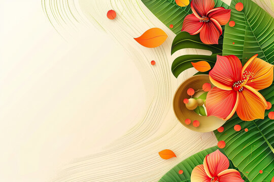Abstract vivid greeting card with holiday composition for happy celebrate Onam on colored background