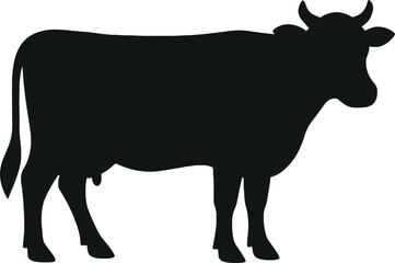 Silhouettes of farm animals including cow bull and pig in black and white vector style