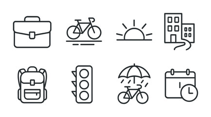 City and commuting outline icons set – line, urban, transportation symbols