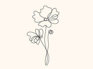 Elegant One Line Drawing of Flowers and Butterfly