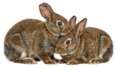 Obraz premium Adorable Pair of Fluffy Brown Rabbits Sitting Closely, isolated on a transparent background