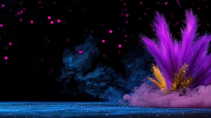 A sparkly, pink star in a dark blue and pink 