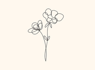 Elegant Minimalist Line Art Flower Drawing Two Blooms
