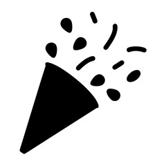 Stylized image of a party popper exploding with confetti, ready for celebration