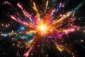 Fototapeta premium Cosmic explosion showcasing vibrant colors and swirling particles in deep space