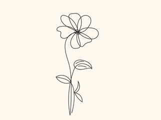 Simple Line Drawing of a Single Flower with Leaves