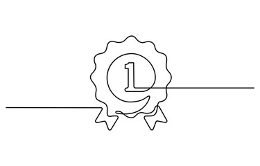 Winning badge in one continuous line drawing. Symbol of a winner. Award winning ribbon in simple linear style, Education Business Continuous Line Editable Stroke Icon.