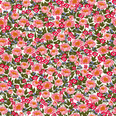 small meadow flowers pastel colors blooming field seamless pattern. peonies summer texture