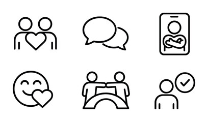 Relationship and communication icons set – outline, linear, chat and connection symbols