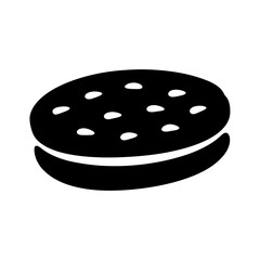 A black and white icon of a hamburger showing sesame seeds