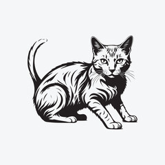 Bold black and white Seated Cat Vector Illustration Art
