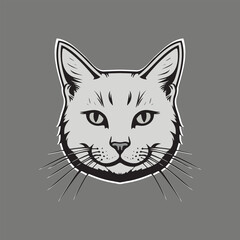 Monochromatic Cat Face Vector Illustration Art