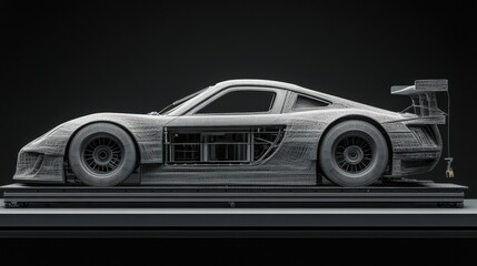 Side view of an automotive manufacturing plant with production lines assembling vehicle parts systematically