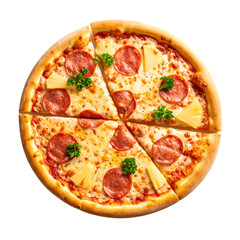 Delicious isolated Italian pizza with tasty cheese and pepperoni on a white background