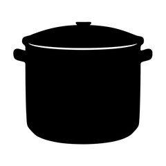 A solid black silhouette image of a lidded stock pot perfect for cooking