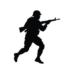 Silhouette of a Running Soldier with Rifle Military Action Vector Illustration