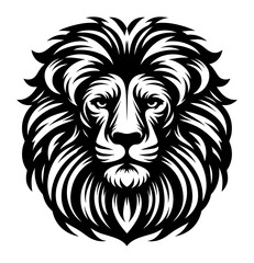 Fototapeta premium A black and white stylized illustration of a lion's head