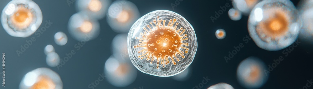 Poster conceptual artwork depicting cosmic amoebas floating in a celestial environment with glowing element