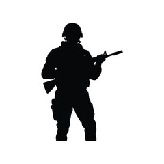 Silhouette of a Soldier Holding a Rifle Military Vector Illustration
