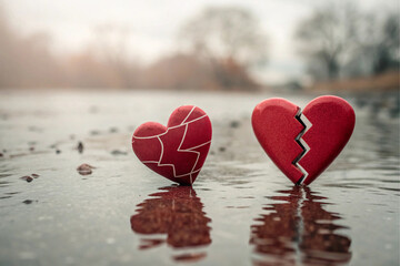 two hearts on a wooden background