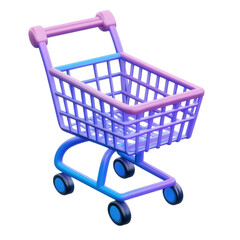A rendered image of a shopping cart with a pastel color scheme against a black background in a studio shot