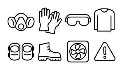 Safety equipment line icons set – outline, security, protective gear symbols