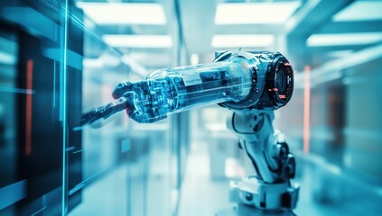 Robotic arm interacts with a transparent display