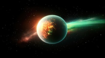 Naklejka premium Realistic planet Earth glowing with life in space, set against a dark background with text-friendly layout