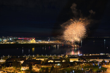 Colorful Fireworks Over Strelka - Alexander Nevsky Cathedral. 9 May