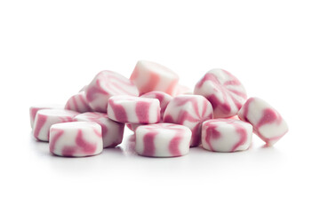 Colorful striped candies isolated on white background.