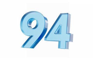 3d Glossy Blue number 94 Ninety four isolated on white background. 3d illustration
