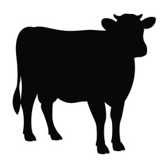 Silhouette of a Cow Standing Against White Background, A Classic Farm Animal