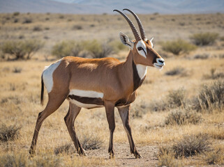 A full-body portrait of an antelope walking gently