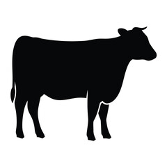 Black silhouette of a cow standing calmly against a white background