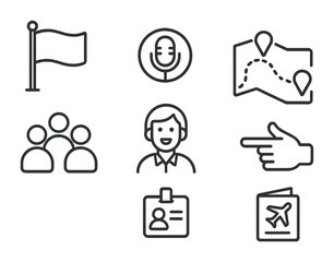 Communication and navigation icons set – line, outline, interaction symbols