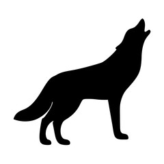 Silhouette of a wolf howling at the moon on a white background