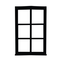 Silhouette of a six pane window offering a view into an empty space