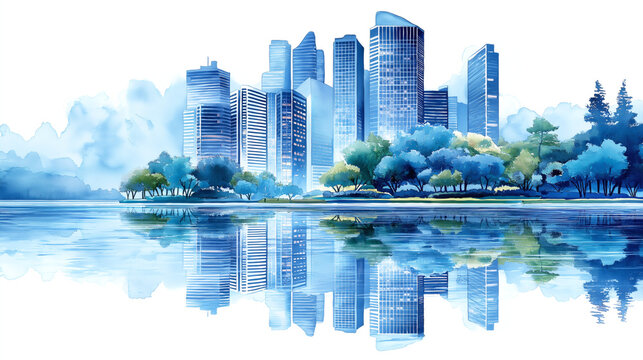 Watercolor Wind Lake City Illustration - Powered by Adobe