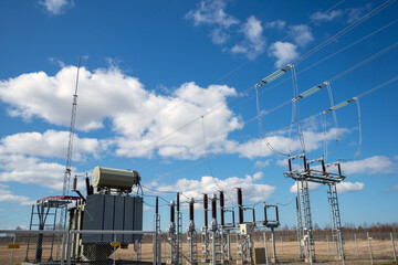 High voltage power transformer substation outdoors