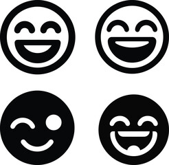 Smiling face emojis silhouette set isolated on transparent background