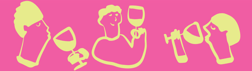 Restaurant. Abstract drawing people. Sketch, ink, line art, vector